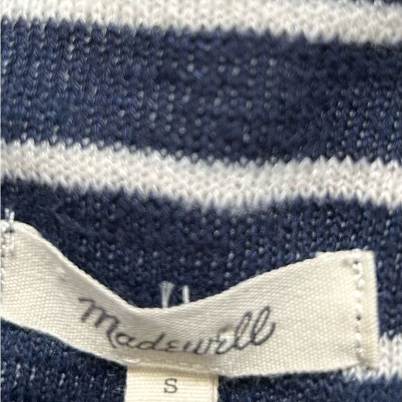 Madewell Blue/White Striped Cotton Mock Turtleneck Sweater with 3/4 Sleeved - Picture 8 of 9